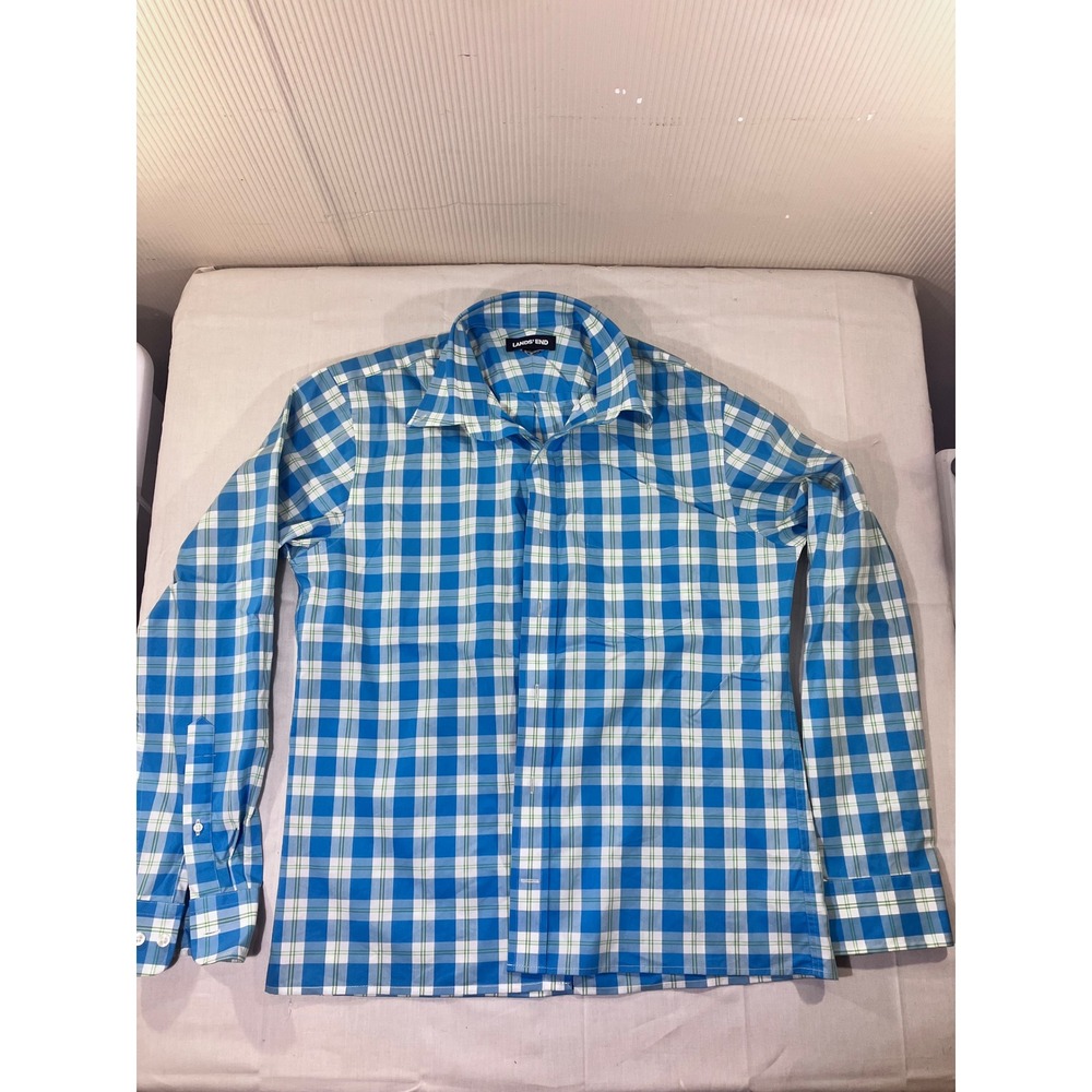 Lands' End Mens Plaid Button Down Long Sleeve‎ Shirt Casual